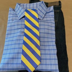 XXL Goodfellow & Co Long Slv Blue & White Plaid Polin